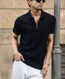 black-structured-half-sleeves-zipper-t-shirt