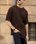 dark-brown-rib-knit-oversized-half-sleeves-t-shirt