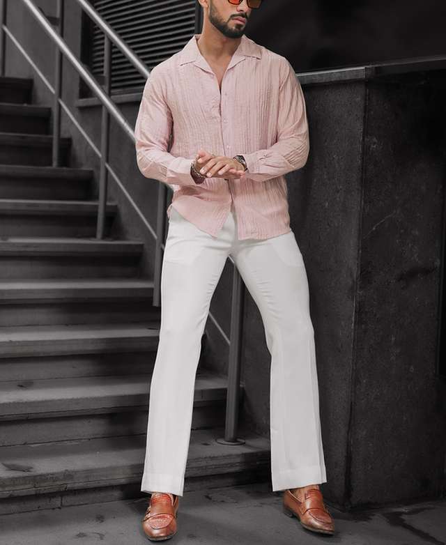 Dull Rose Regular Fit Full Sleeves Shirt | Buy Cuban Collar Shirt