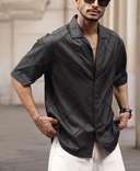 dark-grey-solid-structured-oversized-shirt