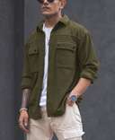 olive-green-structured-knit-oversized-shirt